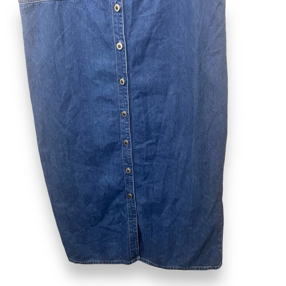 VTG Denim Western Button Front Midi Dress Lace Up Pocket Size Large - Picture 4 of 5